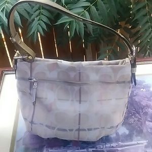Coach Off-White Hobo Bag w/Pastel Stripes & C Logo